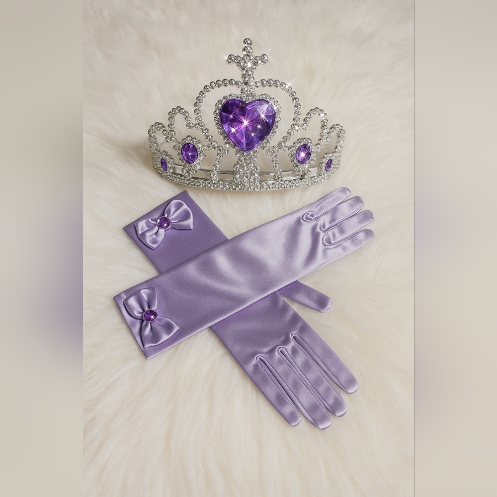 3T Rapunzel Tangled Costume Dress W/ Crown & Gloves Princess Dress Up Play Set - Picture 3 of 12